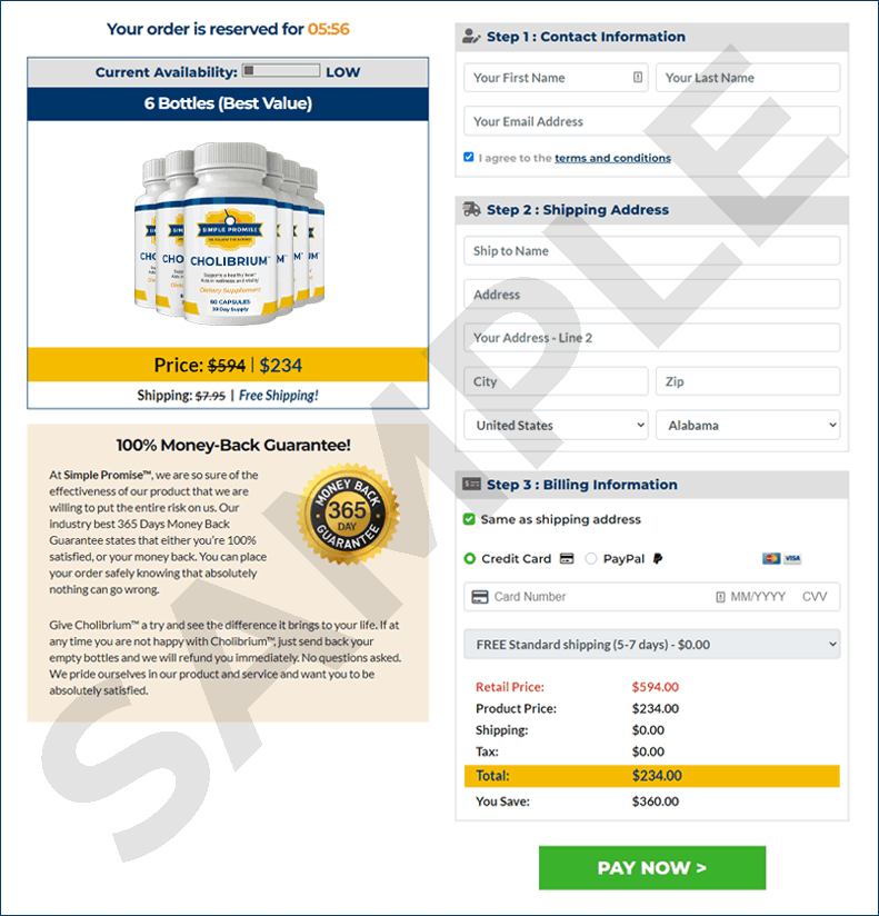 Cholibrium checkout page